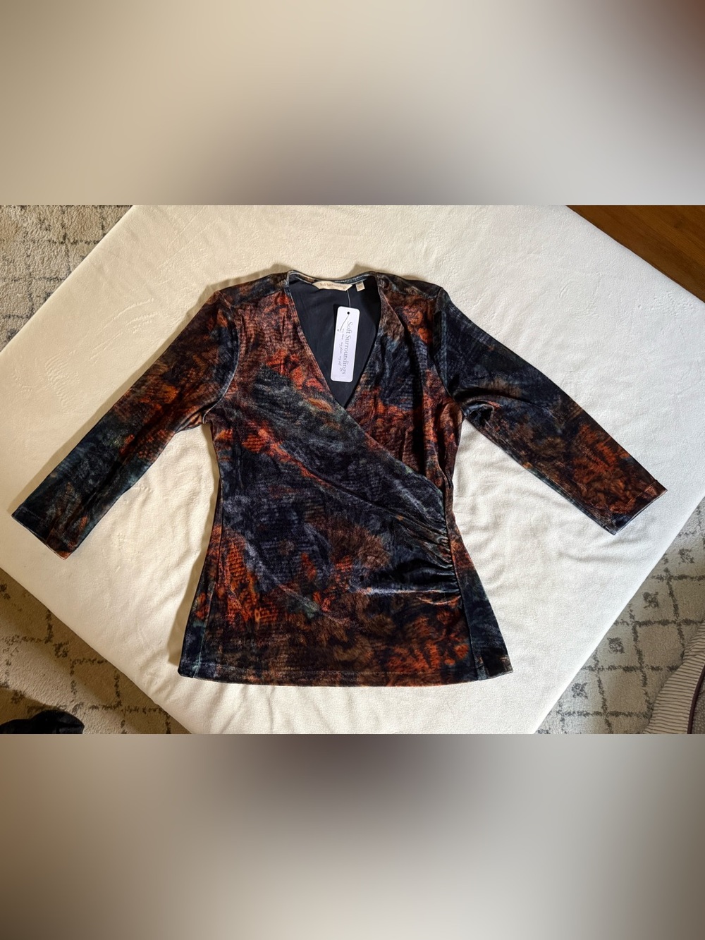 Soft Surroundings Velvet Wrap-Style Top in Black and Brown Multi